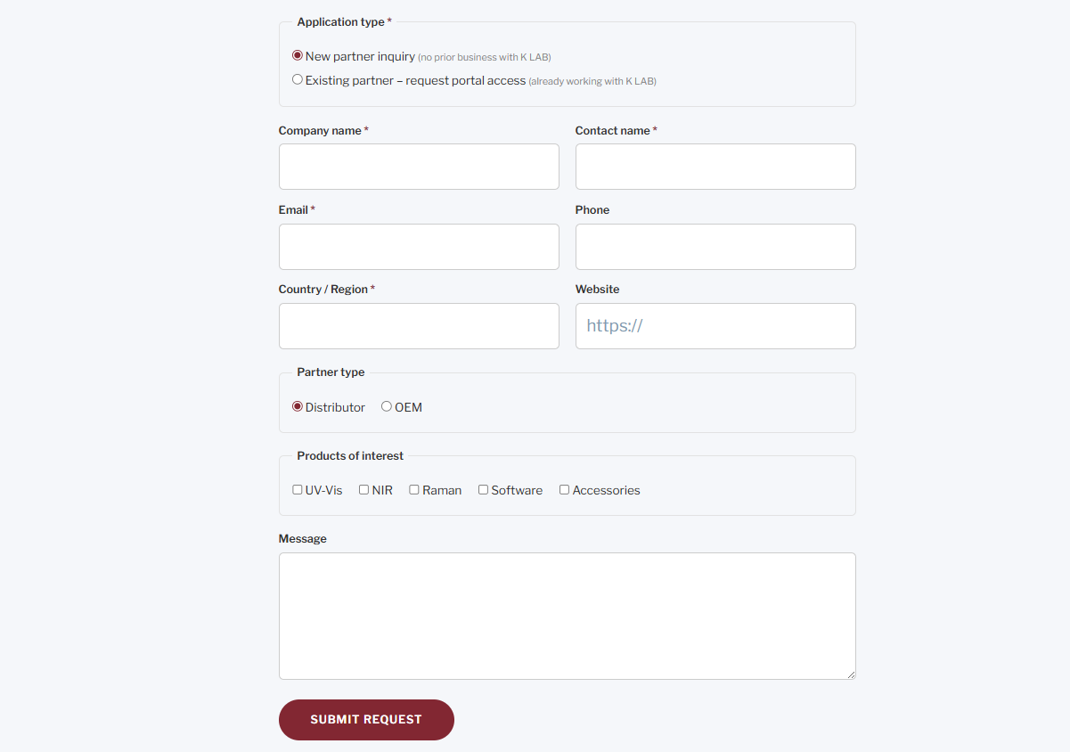 Partner account request form
